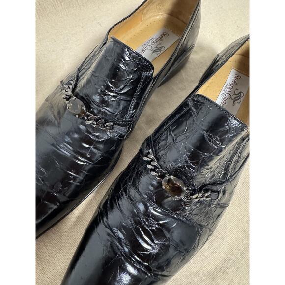 Stefano Castelli Shoes Mens Size 42 Black Loafers Slip On Chain Bit Made Italy main image 4